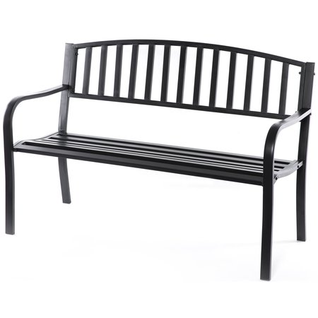 Gardenised Steel Garden Park Bench Cast Iron Frame Patio Lawn Yard Decor, Black Seating Bench for Yard, Patio, Garden, Balcony, and Deck QI003773